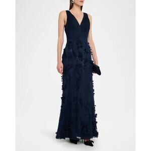 NWOT Aidan Mattox Navy Floral Appliqué V-neck Sleeveless Mermaid Gown Size 14